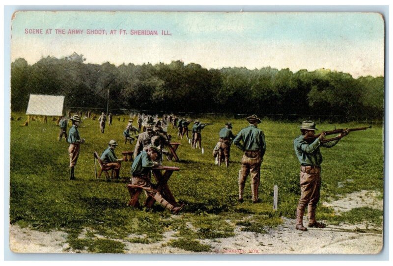 1910 Scene Armory Shoot Fort Sheridan Illinois Vintage Antique Unposted Postcard