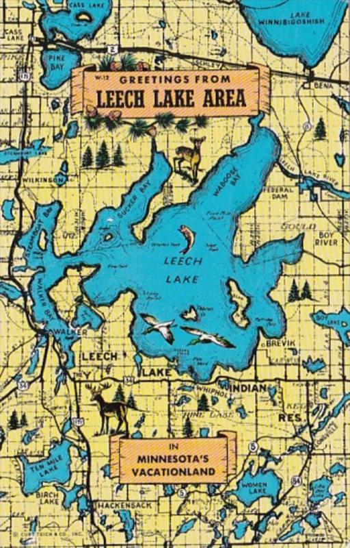 Greetings From Leech Lake Minnesota With Map 1960