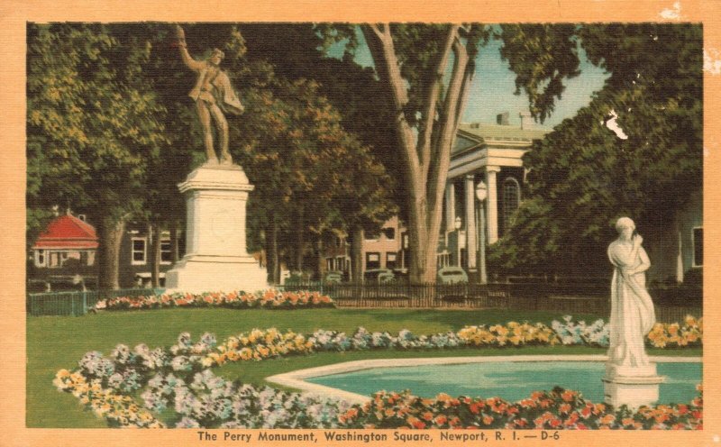 Vintage Postcard 1930's The Perry Monument Washington Square Newport RI