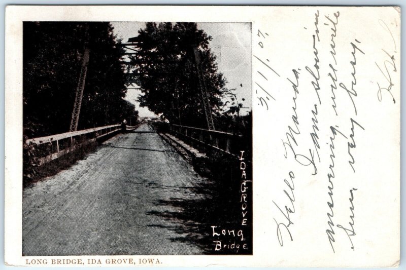 1907 UDB Ida Grove, IA Long Bridge Truss Postcard Des Moines Sioux City RPO A172