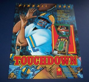 Touchdown Pinball FLYER Original NOS Vintage Retro Art Football Game Promo 1984