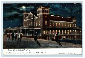 1906 Night View Moon Scene At Ocean Pier Wildwood New Jersey NJ Antique Postcard 