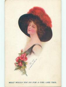 Pre-Linen POSTCARD ASKS QUESTION - WHAT WOULD YOU DO FOR A GIRL LIKE THIS k7465