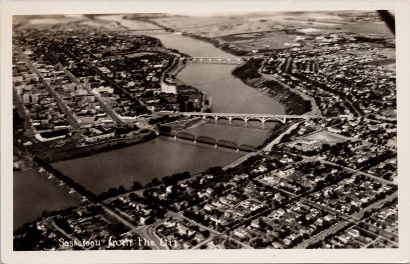 Saskatoon Saskatchewan Aerial View Bridges River Unused Blurry RPPC Postcard H23