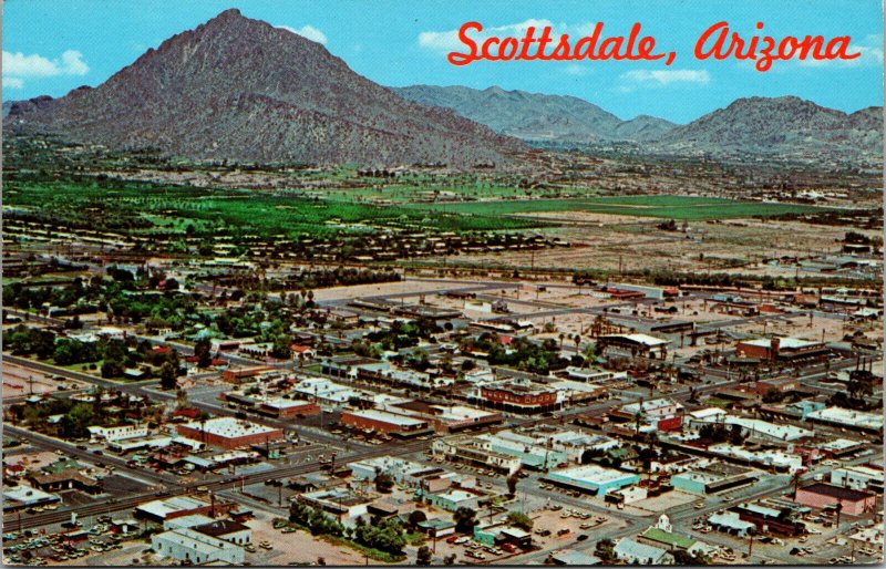 Vtg 1950s Birdseye View Scottsdale Arizona AZ Postcard