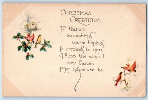 1923 Christmas Greetings Song Birds Holly Berries Glencoe Minnesota MN Postcard