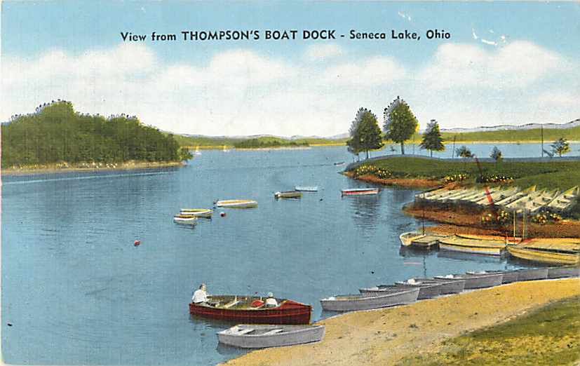 Linen View from Thompson Boat Dock Seneca Lake Ohio OH 1952? United