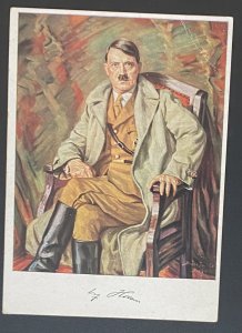 Mint WW 2 Germany Color Picture Postcard Hitler Portrait By Hoffmann