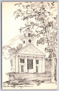 Old Sturbridge Village MA~New England Meeting House~Sketch~Vintage Postcard