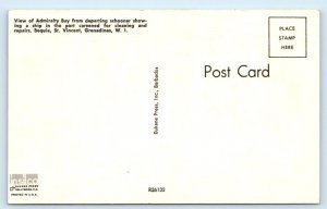 View Admiralty Bay departing schooner BEQUIA St Vincent Grenadine W.I. Postcard