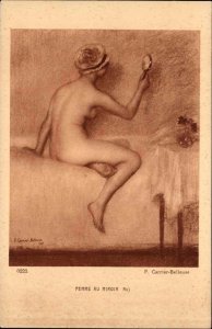 Beautiful Woman Mirror Nude FEMME AU MIROIR Carrier Belleuse c1915 Postcard