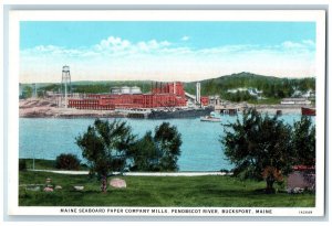 1920 Maine Seaboard Paper Company Mills Penobscot River Bucksport Maine Postcard