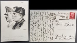 GERMANY THIRD 3rd REICH ORIGINAL NAZI POSTCARD HITLER & MUSSOLINI ROME 1938