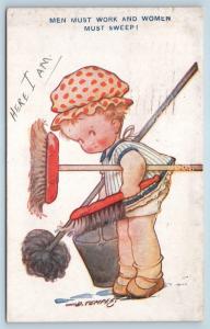 Postcard Men Must Work and Women Must Sweep Girl Cleaning a/s D Tempest K19