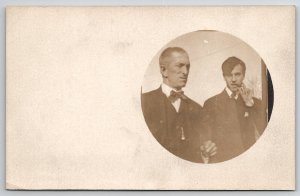 RPPC Two Men with Cigars Circle Masked Photo Postcard J25