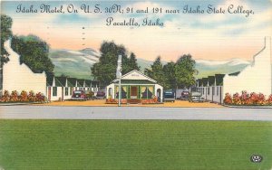 Postcard 1951 Idaho Pocatello Idaho Motel State College autos ID24-4092