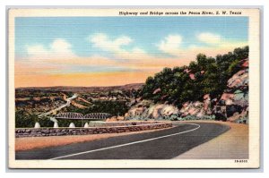 Highway and Bridge Over Pecos River Southwest Texas TX UNP Linen Postcard N18