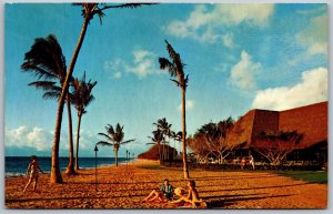 Postcard Lahaina Hawaii HI Beach Palms Hotel Ocean 1950s Chrome
