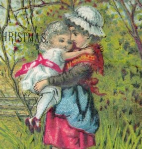 1880s Victorian Christmas Trade Card Children Creek Country F120