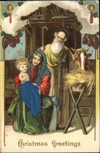 Christmas Joseph Mary Baby Jesus Real Silk Blanket c1910 Vintage Postcard