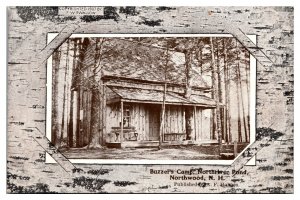 1910 Birch Bark Framed, Buzzel's Camp, Northriver Pond, Northwood, NH Postcard