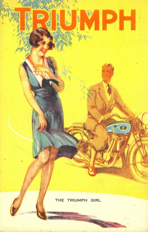 The Triumph Girl Motorcycle Poster Type Advertising Postcard