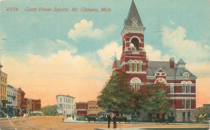 Mt Clemens Michigan   Court House Square 1917  Postcard Used