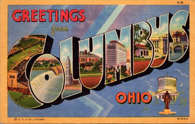 Ohio Greetings From Columbus Large Letter Linen 1952 Curteich