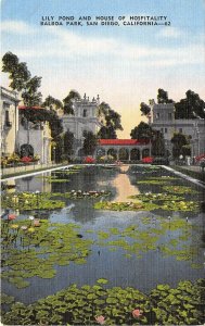 San Diego California 1940s Postcard Lily Pond House of Hospitality Balboa Park