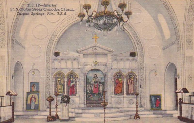 Florida Tarpon Springs St Nicholas Greek Orthodox Church Interior 1950 Curteich