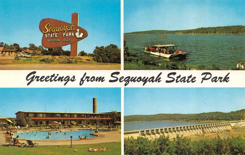 OK, Oklahoma  SEQUOYAH STATE PARK Multi View MOTEL~PARTY BOAT+  Chrome Postcard