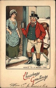 Tuck Christmas No. 8237 Man Hunter Toasts Woman c1910 Vintage Postcard