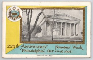 Philadelphia PA 225th Anniversary Founders Week 1908 Girard College Postcard V30