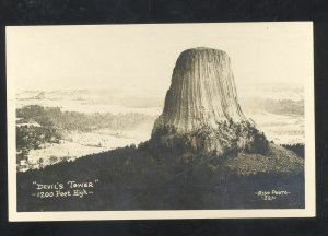 RPPC DEVIL'S TOWER WYOMING RISE PHOTO VINTAGE REAL PHOTO POSTCARD