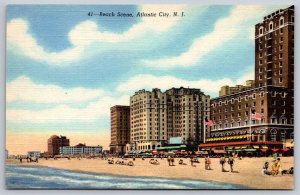 Atlantic City New Jersey Linen Postcard Beach Scene Hotels Sun Bathers  