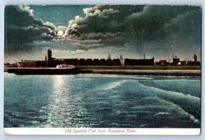 St Augustine Florida FL Postcard Old Spanish Fort Anastasia River Moonlight 1910