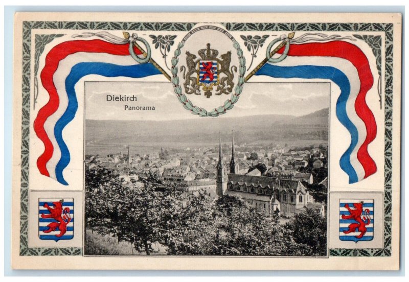 c1910 Diekirch Panorama Luxembourg Flag Colors Unposted Antique Postcard