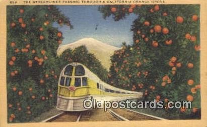 Streamliner, Through Orange Grove, CA, CA USA Trains, Railroads 1949 postal u...