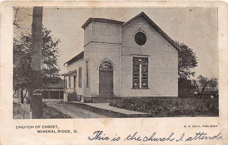 E43/ Mineral Ridge Ohio Postcard c1907 Church of Christ Building Trumbull County