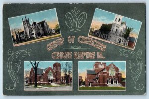 Cedar Rapids Iowa IA Postcard Group Of Churches Exterior Scene c1910's Antique
