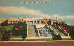 Vintage Postcard 1930's View of The Shelter House Ault Park Cincinnati Ohio OH