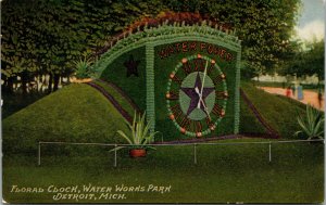 Vtg 1910s Floral Clock Water Works Park Detroit Michigan MI Postcard