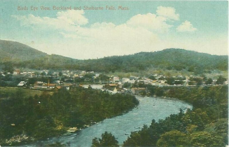 Buckland & Shelburne Falls, Mass Birds Eye View 1911 Postcard