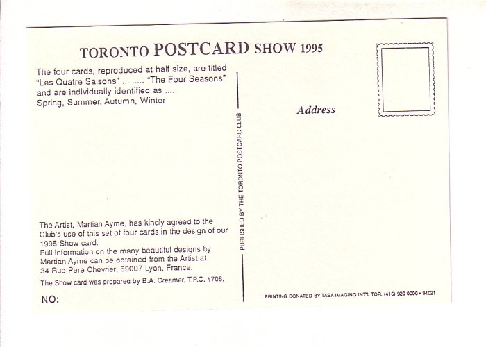 Great Canadian Postcard Exposition, 1995, Toronto Ontario, Deltiology, Fine Art