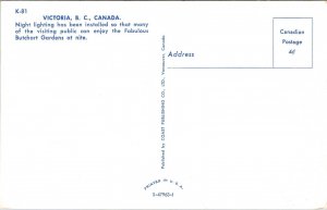 Victoria BC Canada Night View Lighting Butchart Gardens Postcard VTG UNP Vintage 