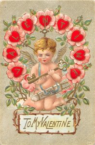 F76/ Valentine's Day Love Holiday Postcard c1910 Envelope Stamp Cupid 30