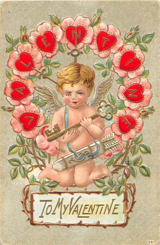 F76/ Valentine's Day Love Holiday Postcard c1910 Envelope Stamp Cupid 30