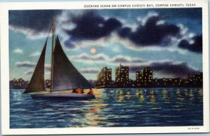 postcard Texas - Evening Scene on Corpus Christi Bay - sailboat