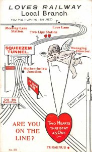 Lot223 loves railway local branch comic postcard Cupid romance uk cupidon