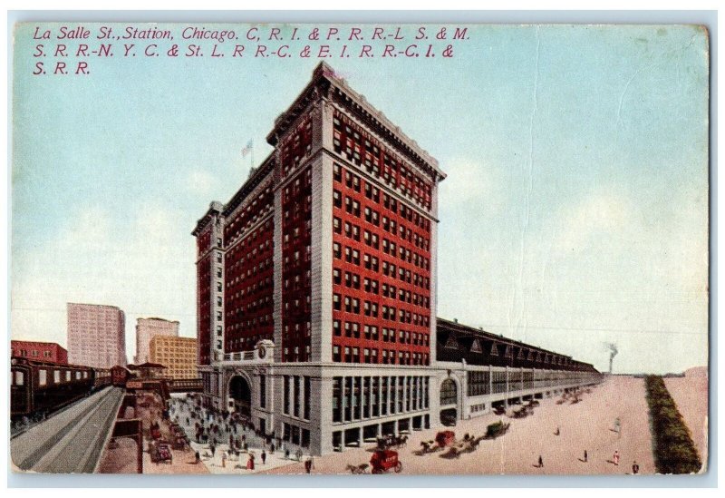 c1910's La Salle Street Station Building Classic Cars Chicago Illinois Postcard